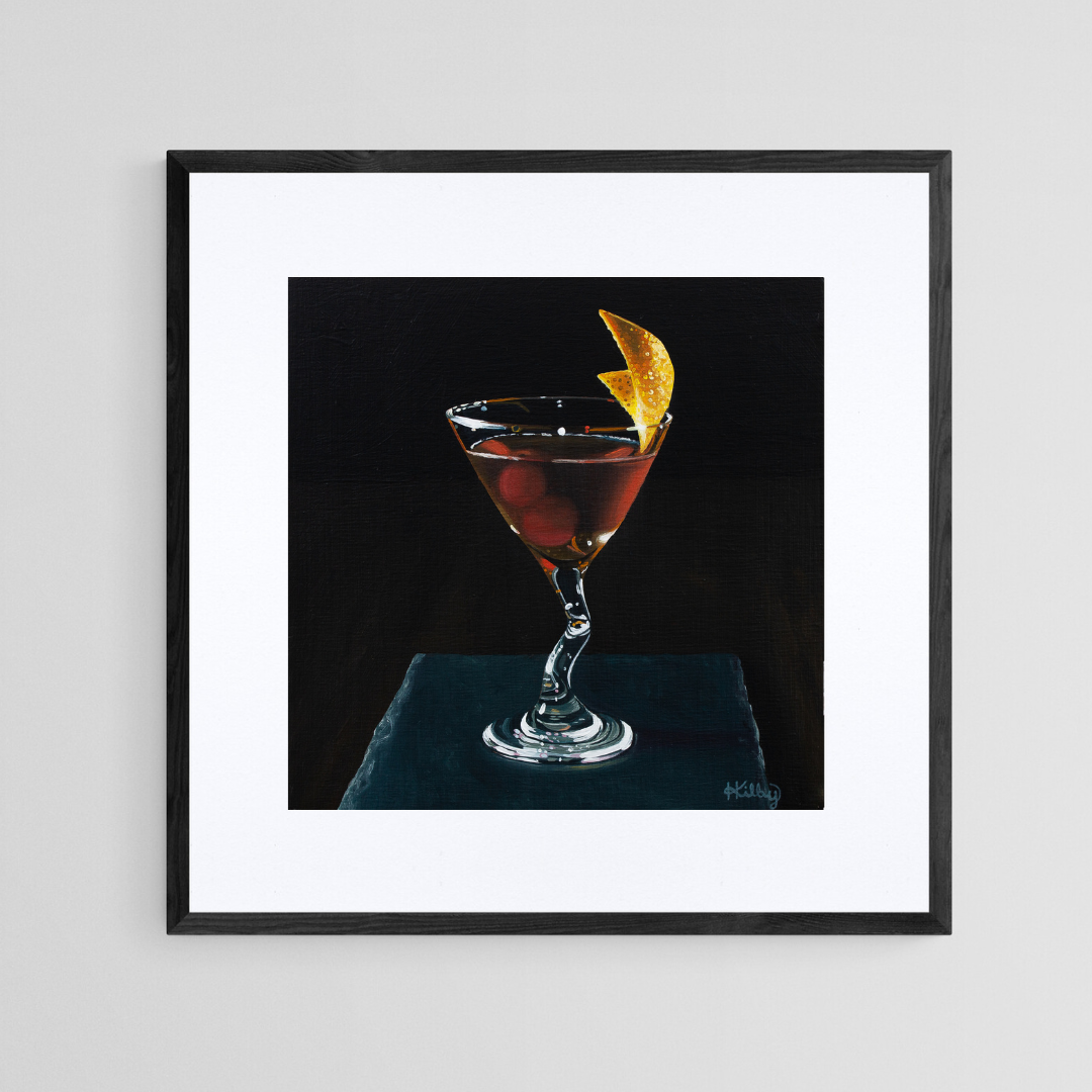 The original acrylic painting "Manhattan" by Hannah Kilby from Hannah Michelle Studios, displayed as an 8x8" fine art print in a 12x12" sleek, black frame.