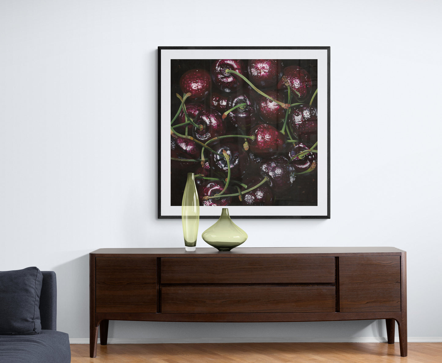 The original painting “Cherries" by Hannah Kilby from Hannah Michelle Studios, displayed as a fine art print.