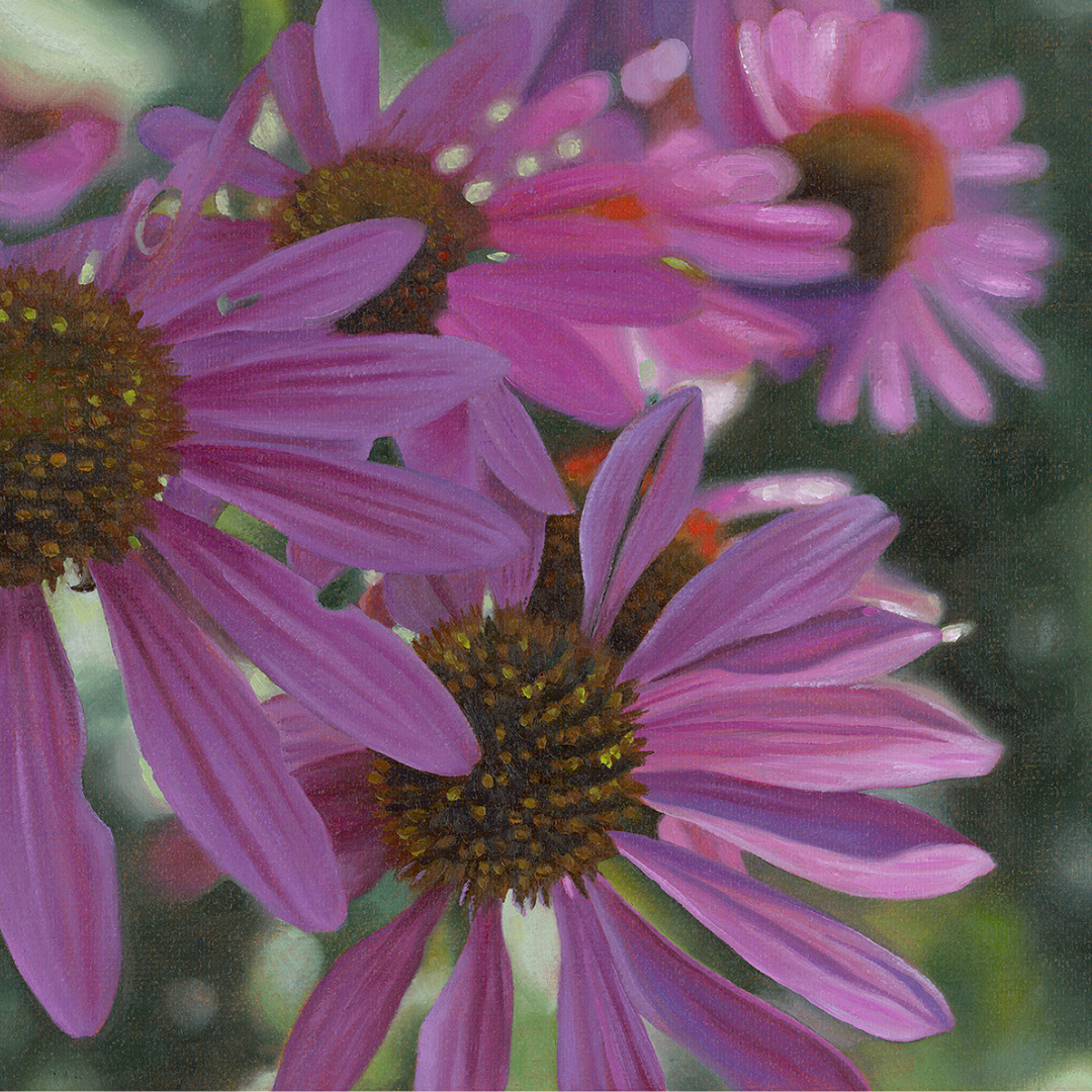 A close-up photograph of some of the finer details in the original painting “Mom’s Garden" by Hannah Kilby from Hannah Michelle Studios.