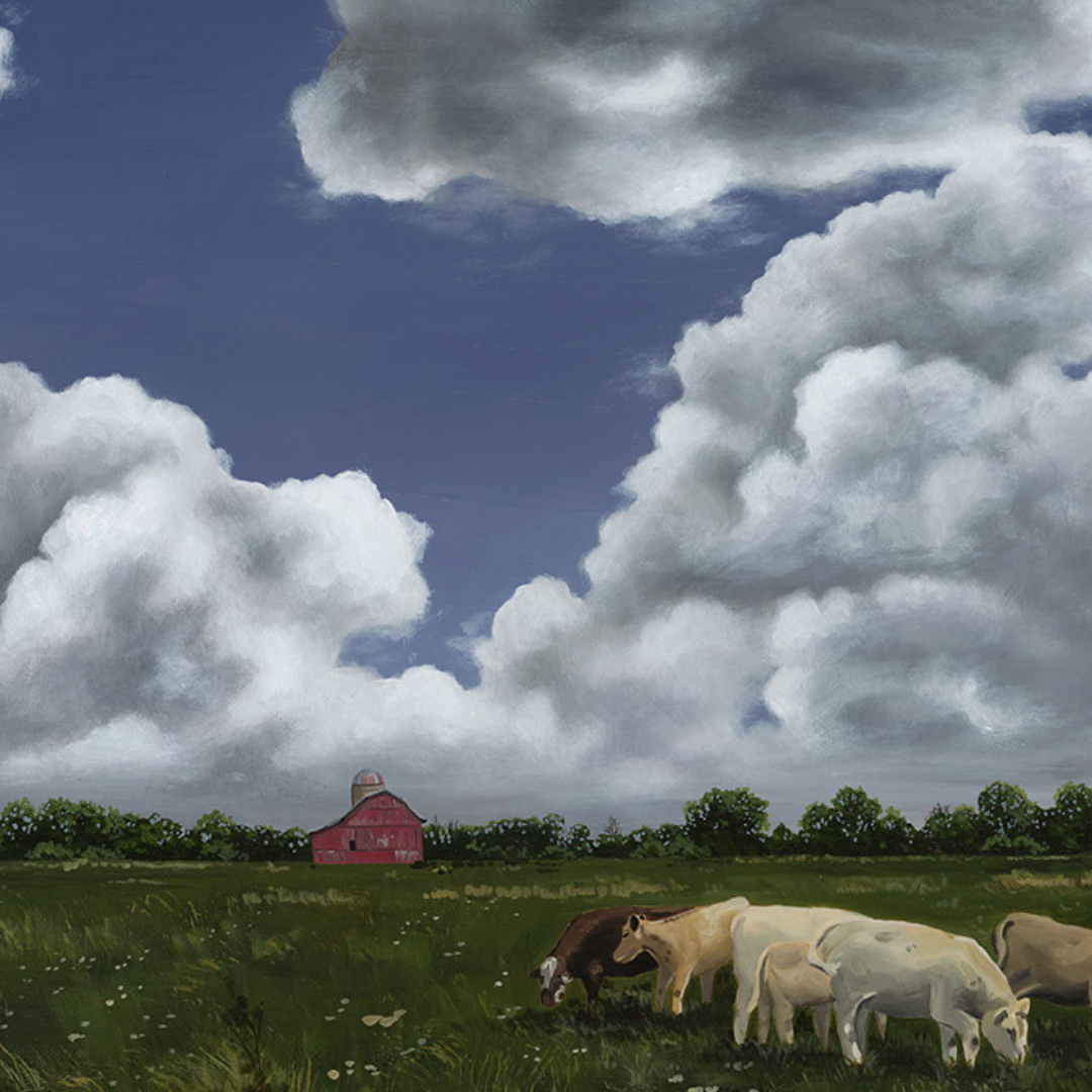 A close-up photograph of some of the finer details in the original painting “Richmond Pastures" by Hannah Kilby from Hannah Michelle Studios.