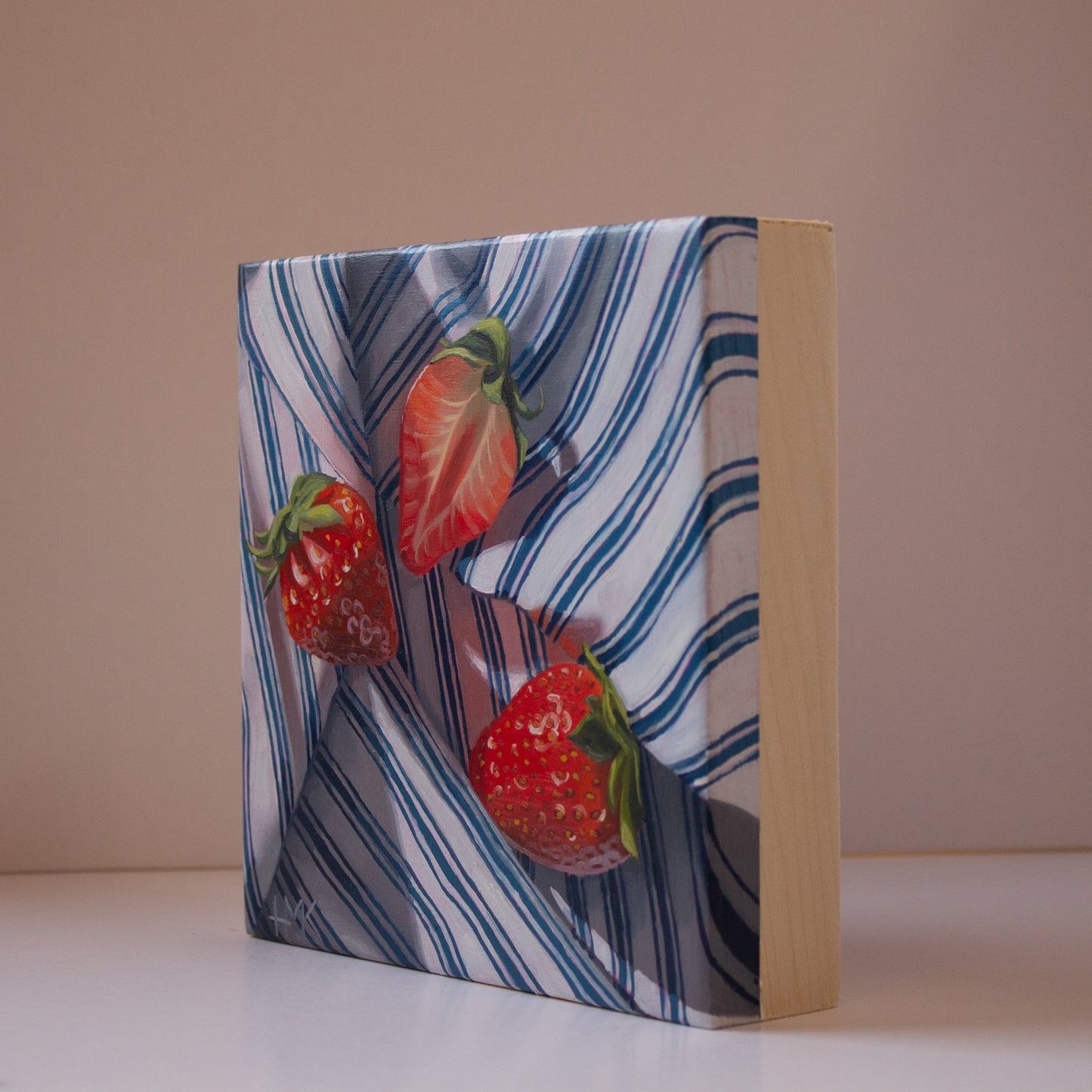 "Strawberries On Tea Towel" 6x6" Painting