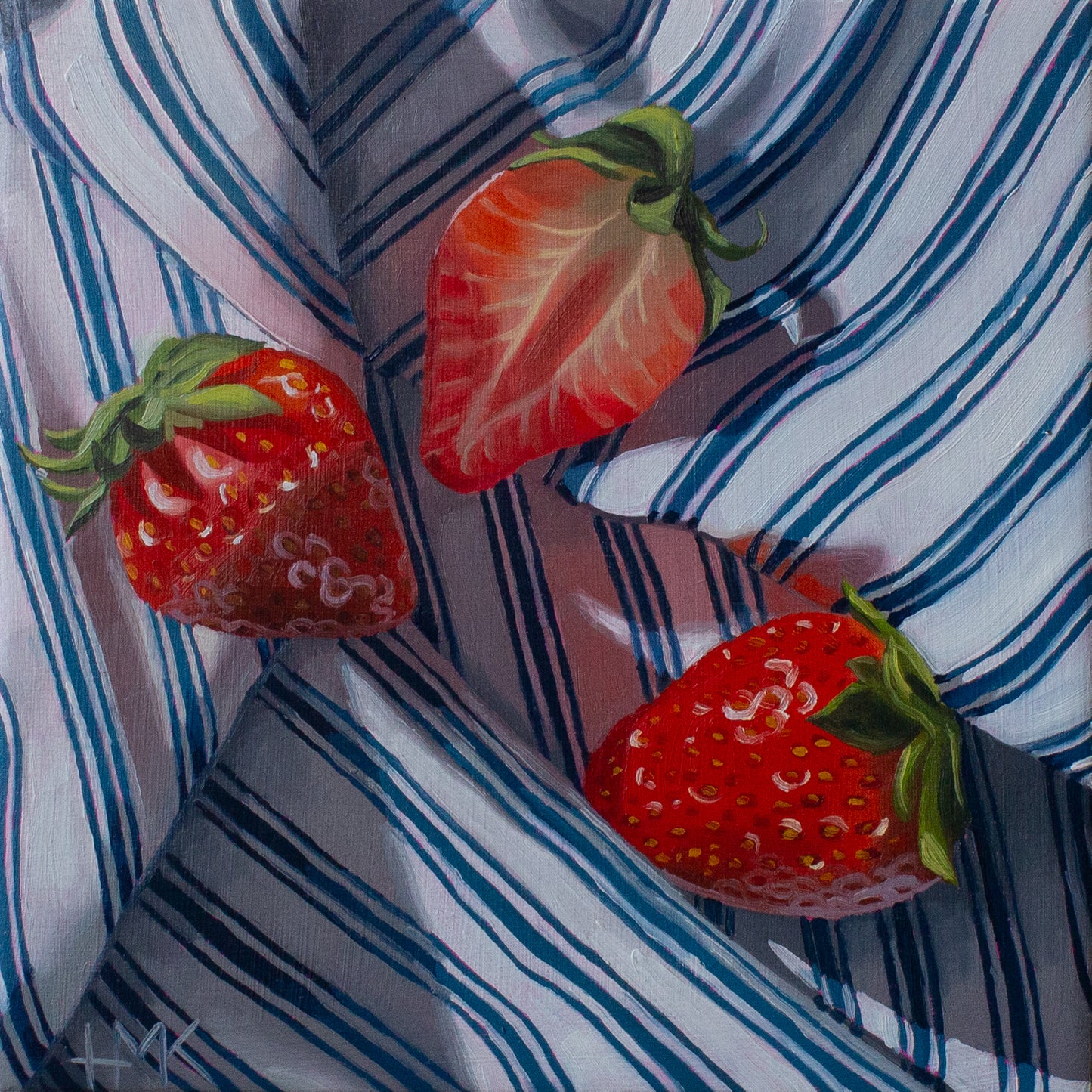 "Strawberries On Tea Towel" 6x6" Painting