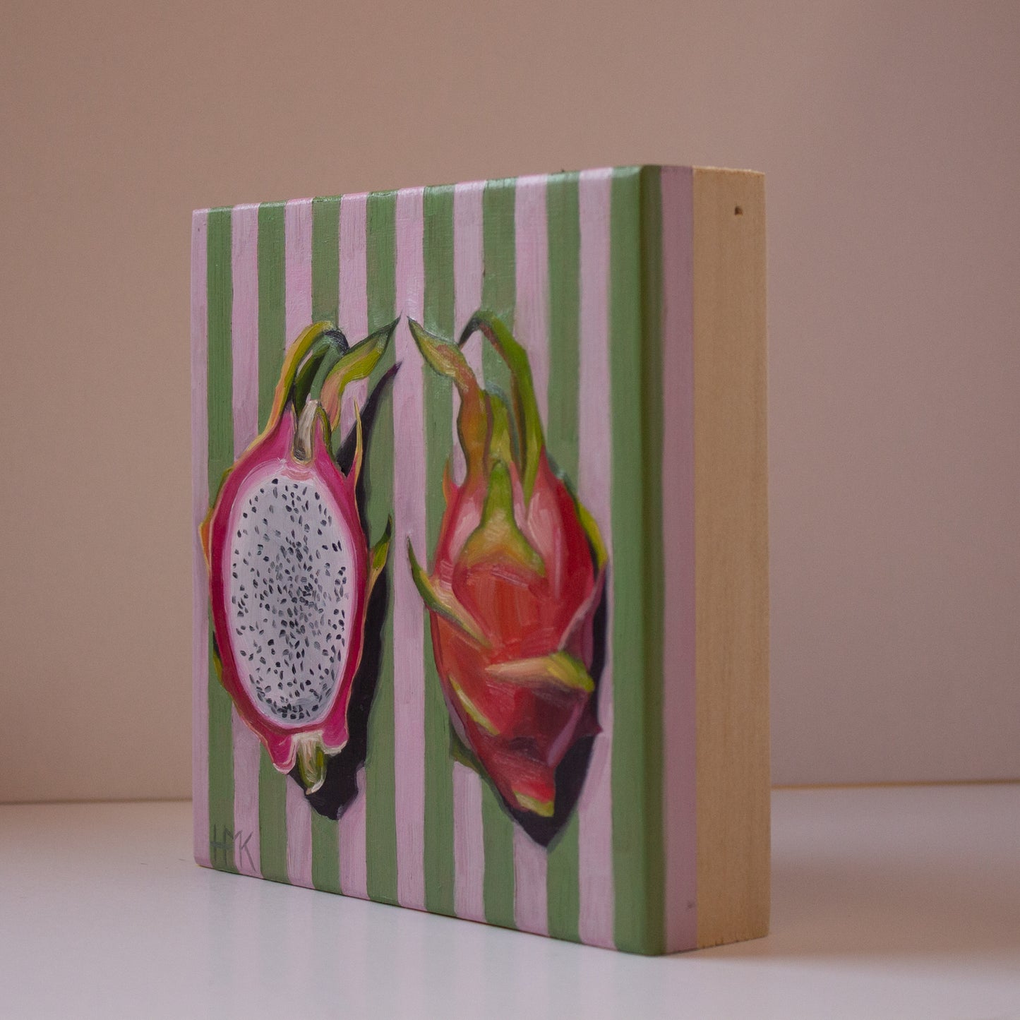 "Dragon Fruit & Stripes" 6x6" Painting