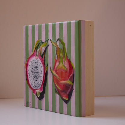 "Dragon Fruit & Stripes" 6x6" Painting