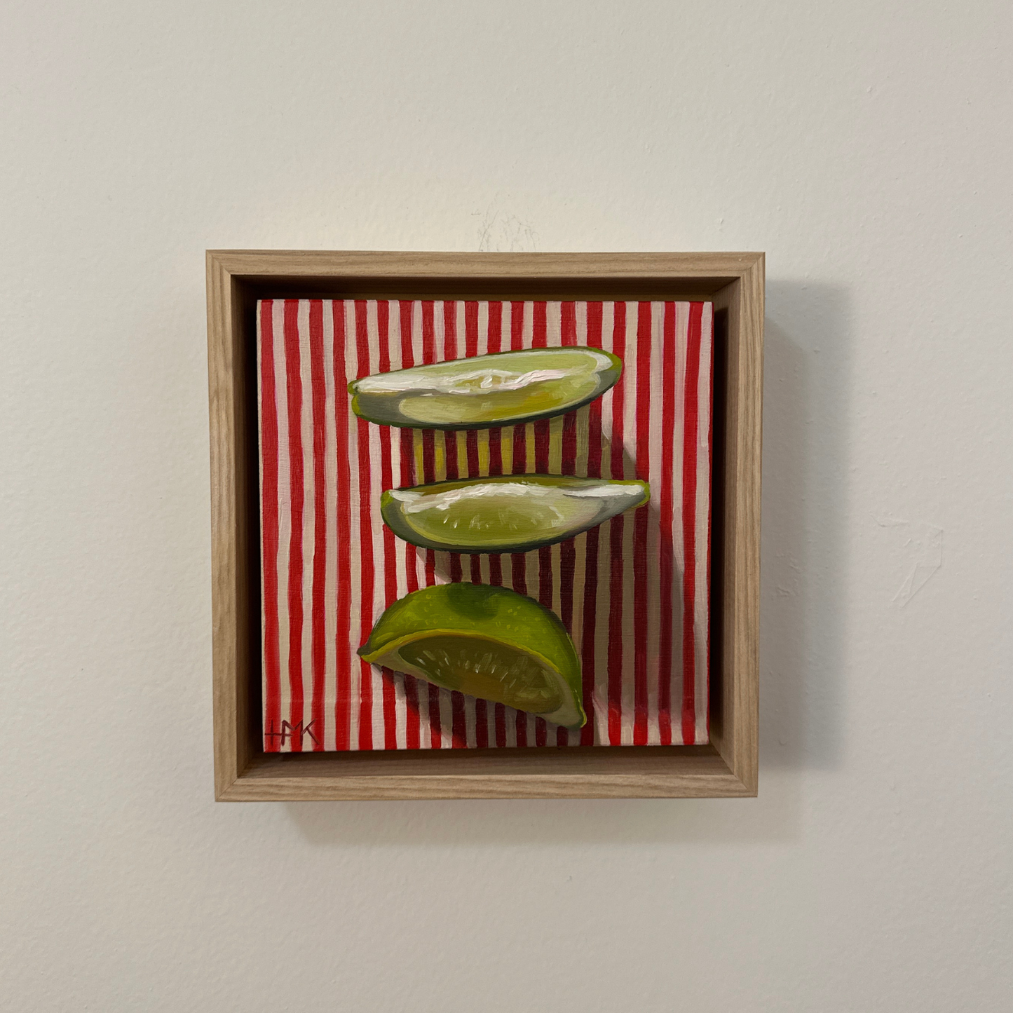 "Lime Wedges On Red Stripes" 6x6" Painting