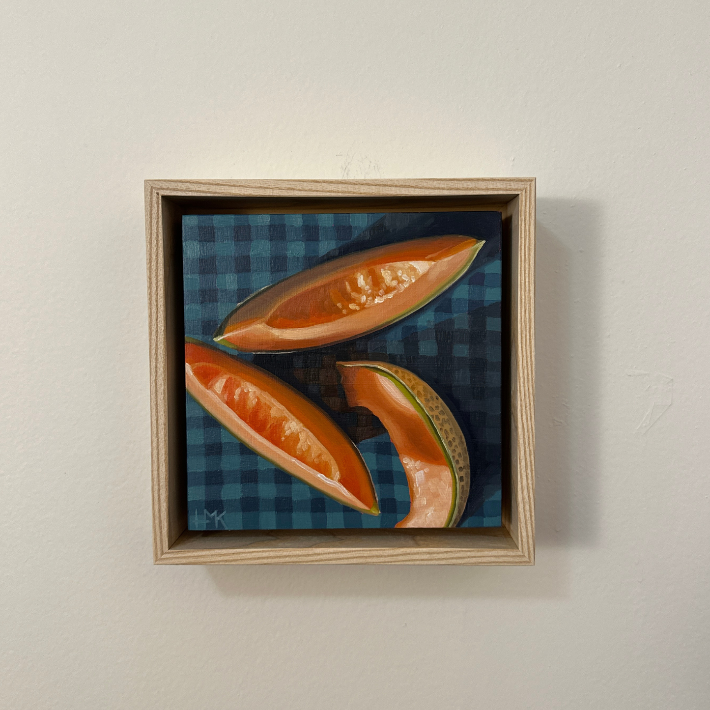 "Cantaloupe On Gingham" 6x6" Painting