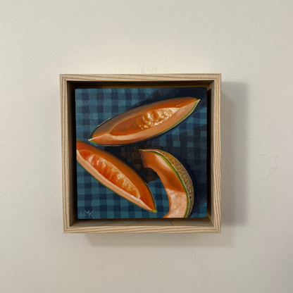 "Cantaloupe On Gingham" 6x6" Painting