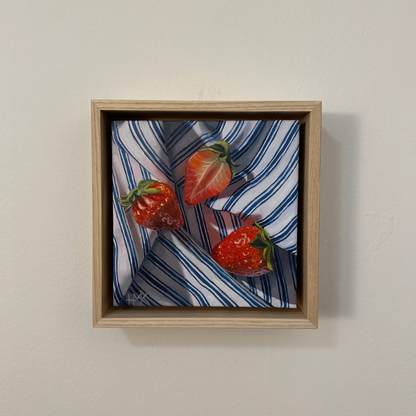 "Strawberries On Tea Towel" 6x6" Painting