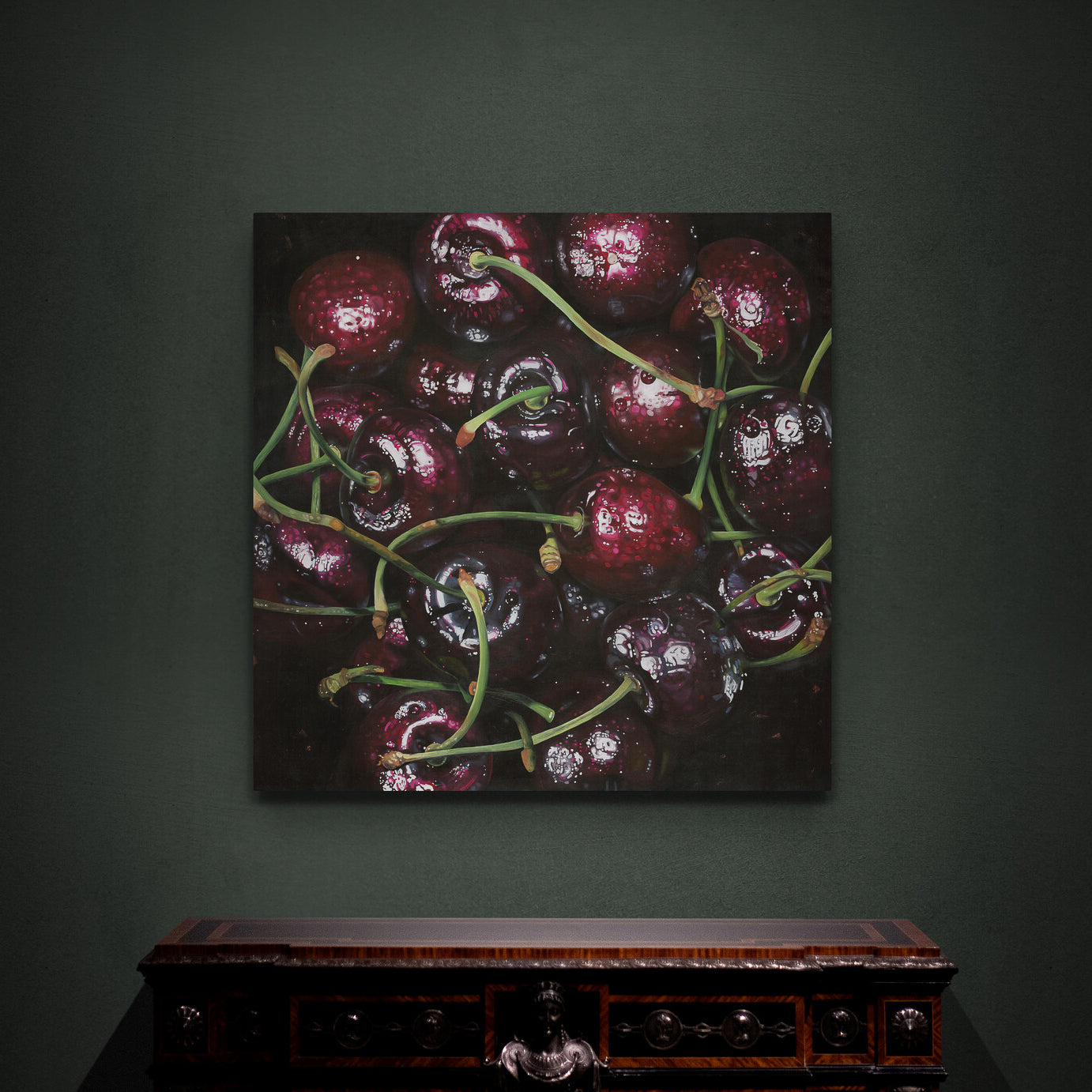 The original painting “Cherries" by Hannah Kilby from Hannah Michelle Studios, displayed as a fine art print.