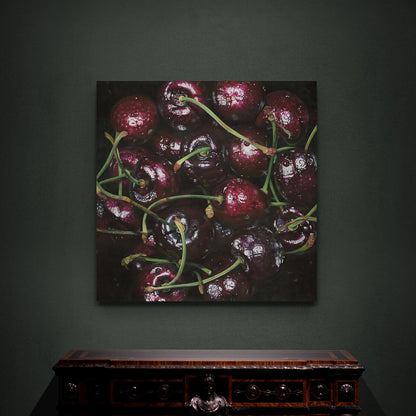The original painting “Cherries" by Hannah Kilby from Hannah Michelle Studios, displayed as a fine art print.