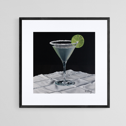 The original acrylic painting "Margarita" by Hannah Kilby from Hannah Michelle Studios, displayed as an 8x8" fine art print in a 12x12" sleek, black frame.
