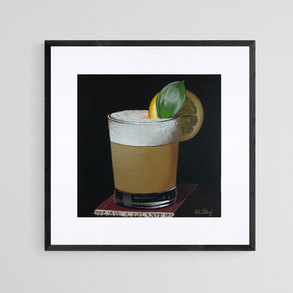 The original acrylic painting "Whiskey Sour" by Hannah Kilby from Hannah Michelle Studios, displayed as an 8x8" fine art print in a 12x12" sleek, black frame.