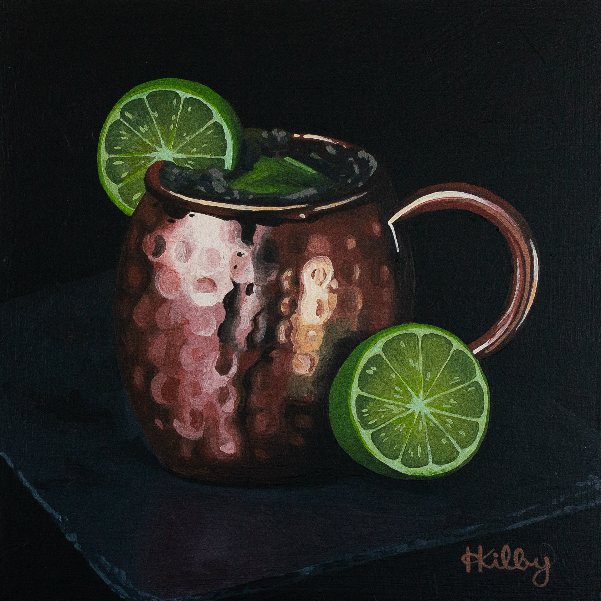 The original acrylic painting "Moscow Mule" by Hannah Kilby from Hannah Michelle Studios.