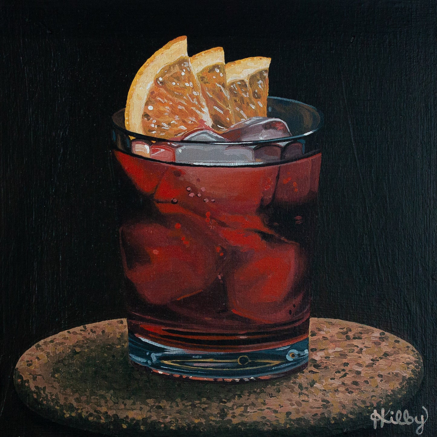 The original acrylic painting "Negroni" by Hannah Kilby from Hannah Michelle Studios.