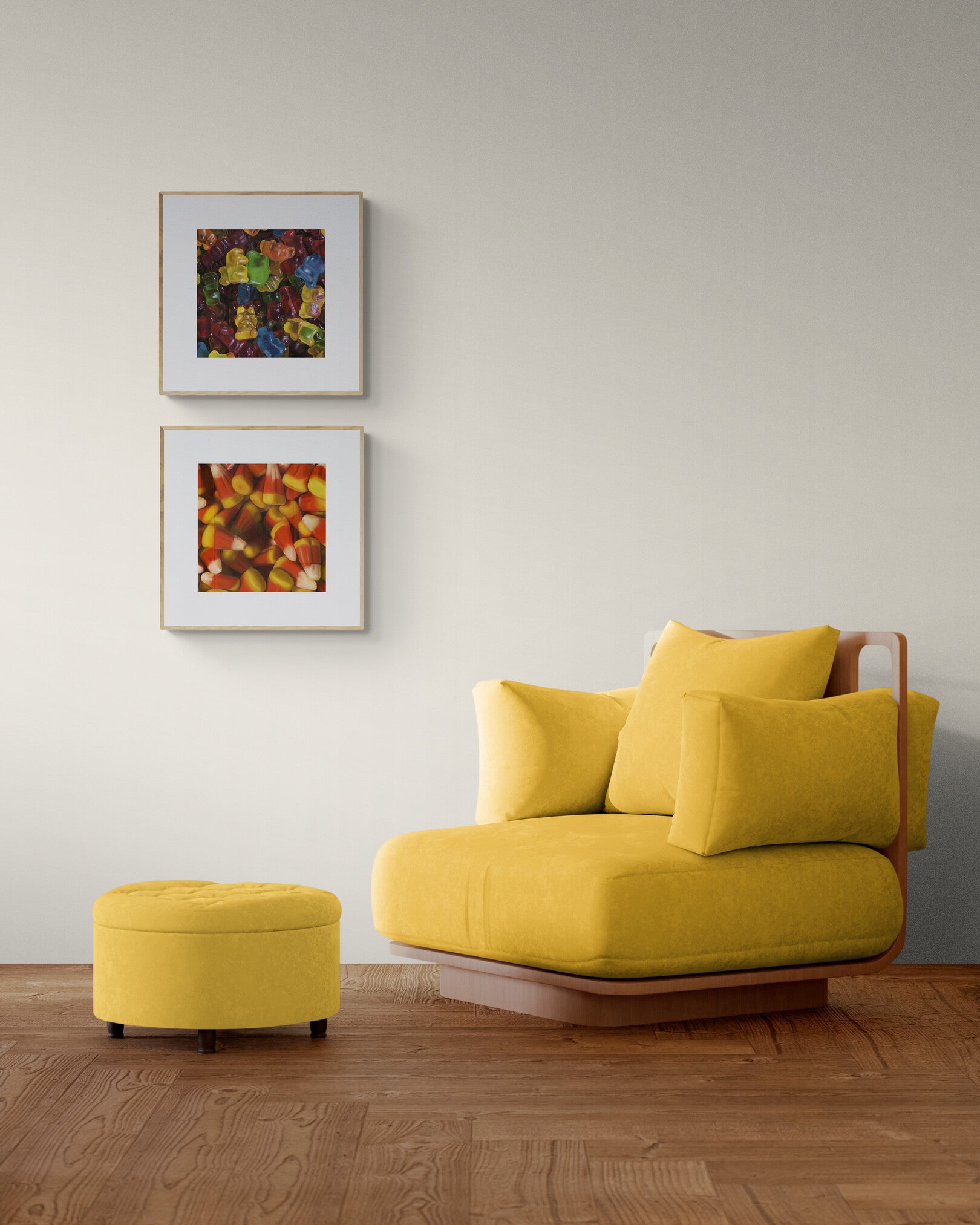 The original paintings “Gummy Bears" and “Candy Corn” by Hannah Kilby from Hannah Michelle Studios, displayed as fine art prints.