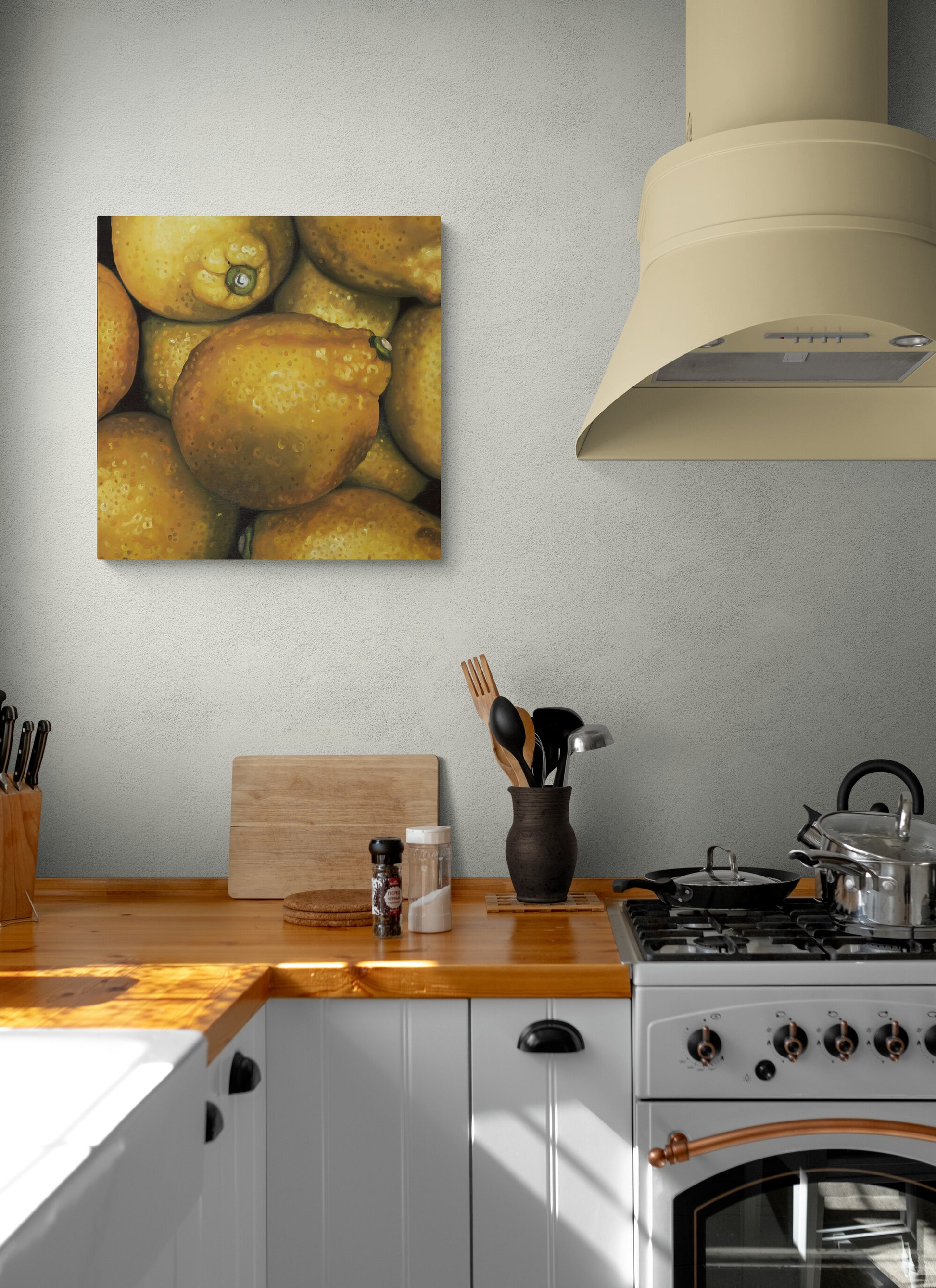 The original painting “Lemons" by Hannah Kilby from Hannah Michelle Studios, displayed as a fine art print.