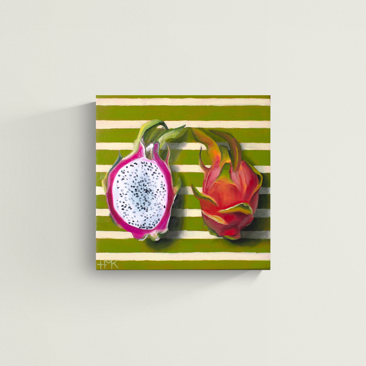 "Dragon Fruit On Green Stripes" Giclée