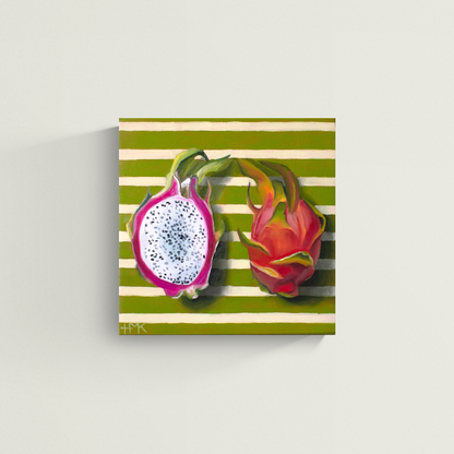 "Dragon Fruit On Green Stripes" Giclée