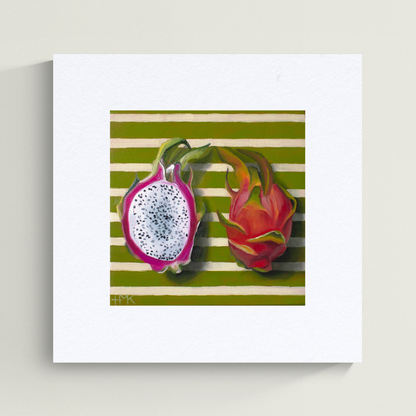 "Dragon Fruit On Green Stripes" Giclée