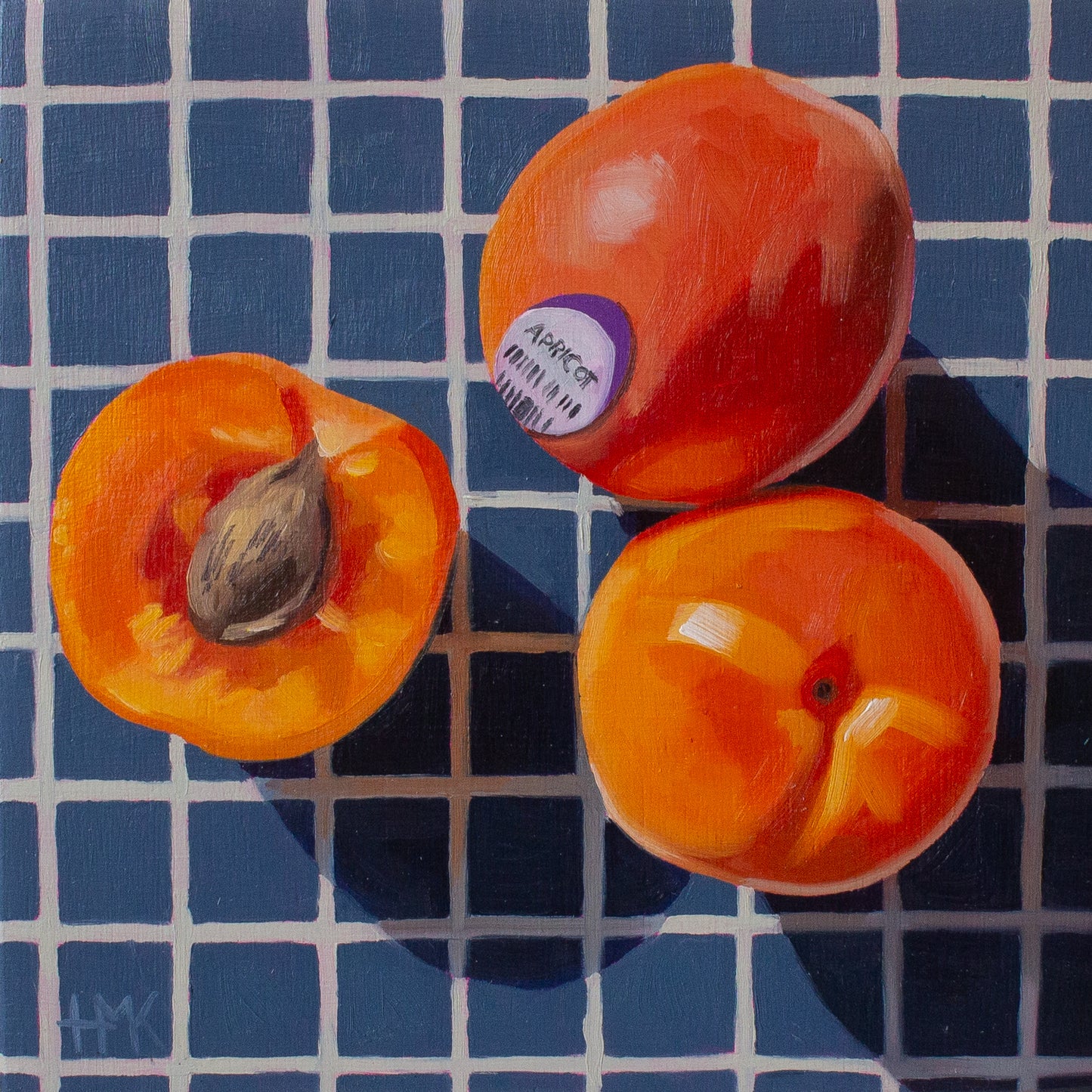 "Apricots On Tea Towel" 6x6" Painting
