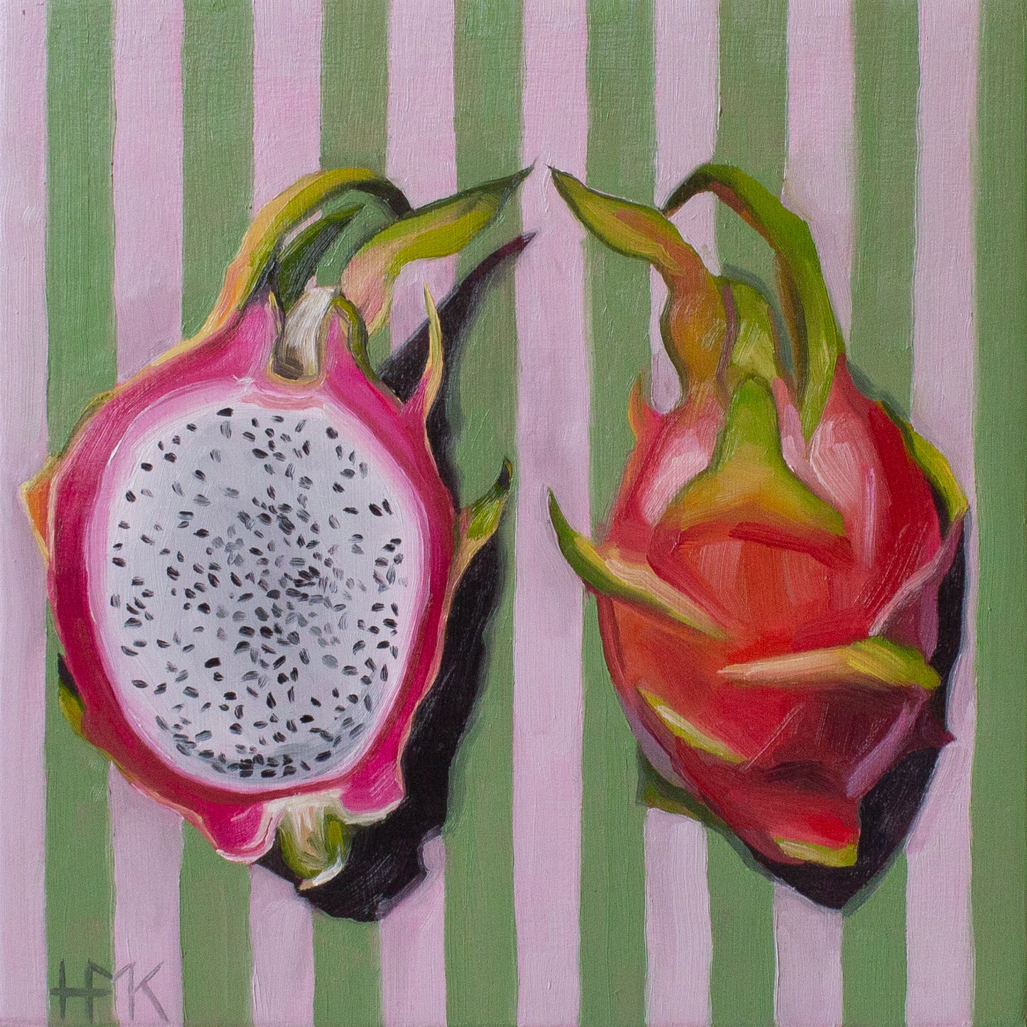 "Dragon Fruit & Stripes" 6x6" Painting