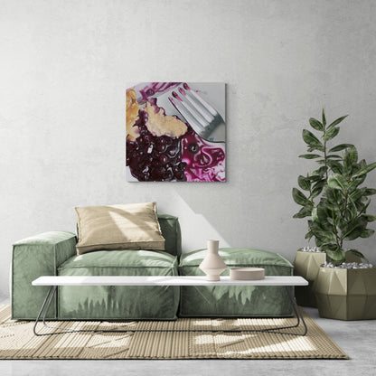 The original painting “Indulgence" by Hannah Kilby from Hannah Michelle Studios, displayed on a living room wall.