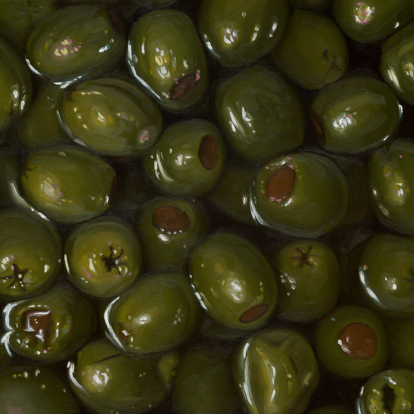 The original painting “Green Olives" by Hannah Kilby from Hannah Michelle Studios.