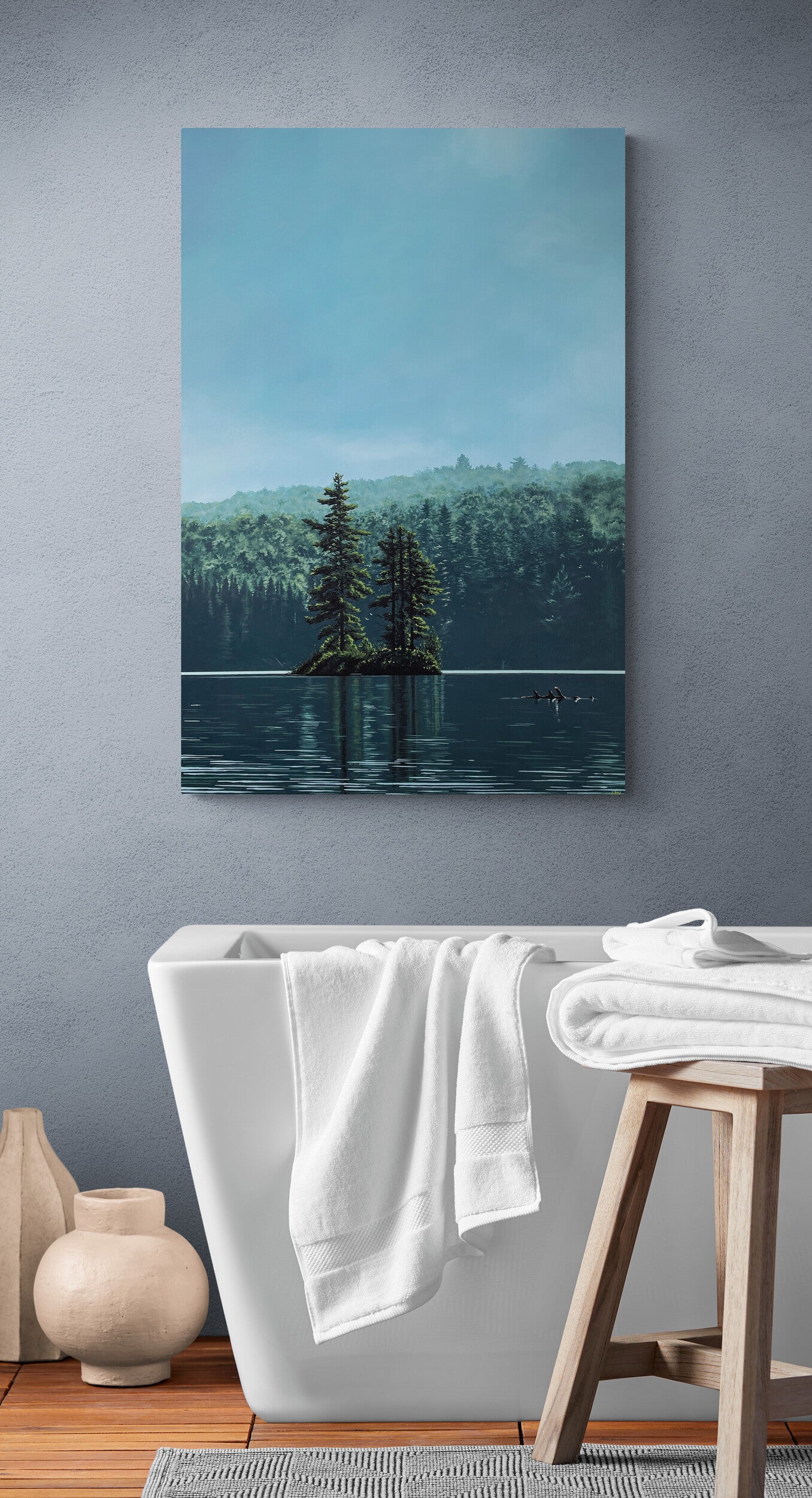 The original painting "Tranquility" by Hannah Kilby from Hannah Michelle Studios, displayed on a wall.